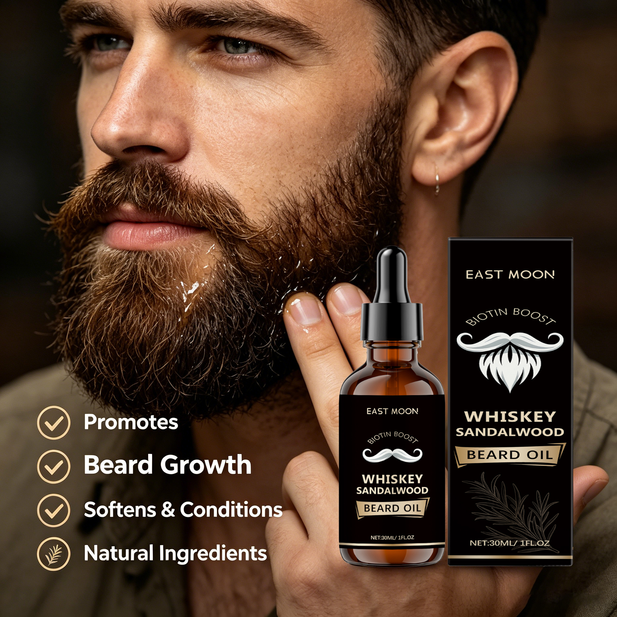 Men'S Grooming Tonic - Men's Whiskey Sandalwood Beard Oil Biotin